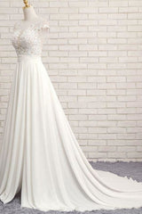Wedding Dresses Sleeved, Front Slit Appliques Chiffon A-line Wedding Dress