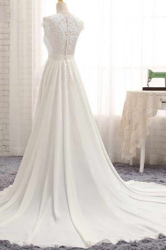 Wedding Dresses Sleeve, Front Slit Appliques Chiffon A-line Wedding Dress
