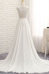 Wedding Dress Chic, Front Slit Appliques Chiffon A-line Wedding Dress