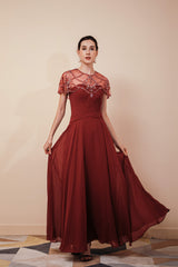 Prom Dress With Slit, A Line Chiffon Beading Long Zipper Back Mother of the Bride Dresses