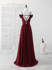 Evening Dresses Classy, Burgundy Lace Chiffon Long Prom Dress Burgundy Bridesmaid Dress