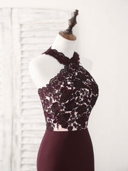 Party Dresses For Christmas Party, Burgundy Lace Mermaid Long Prom Dress Burgundy Bridesmaid Dress