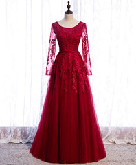 Elegant Dress, Burgundy Long Prom Dress, Burgundy Formal Bridesmaid Dress