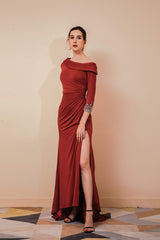Prom Dress Tight, Long Sleeves Mermaid Burgundy Long Mother of the Bride Dresses