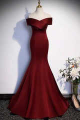 Evening Dresses Stunning, Burgundy Mermaid Long Prom Dress, Off the Shoulder V-Neck Formal Evening Dress