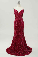 Formal Dresses Shops, Burgundy Mermaid V Neckline Sequins Long Prom Dress