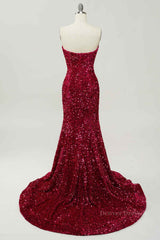Formal Dress Shops, Burgundy Mermaid V Neckline Sequins Long Prom Dress