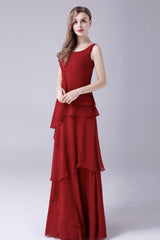 Bridesmaid Dresses By Color, Burgundy Ruffles Chiffon Mother of the Bride Dresses With Jacket