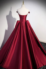 Bridesmaid Dress Floral, Burgundy Satin Long Prom Dress, Burgundy A-Line Evening Dress