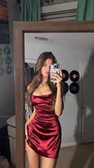 Prom Dresses For Adults, Burgundy Satin Party Dress,Short Homecoming Dress