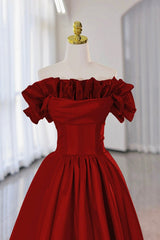 Prom Dress 2023, Burgundy Strapless Satin Long Prom Dress, A-Line Evening Party Dress