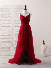 Evening Dress 1923S, Burgundy Sweetheart Neck Tulle High Low Prom Dress, Burgundy Formal Dress