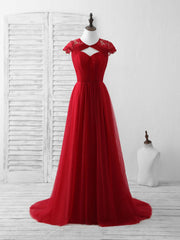 Formal Dresses Size 17, Burgundy Tulle Lace Long Prom Dress Burgundy Evening Dress