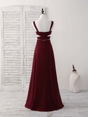 Formals Dresses Long, Burgundy Two Pieces Chiffon Long Prom Dress, Evening Dress