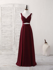 Formal Dresses Truworths, Burgundy Two Pieces Chiffon Long Prom Dress, Evening Dress
