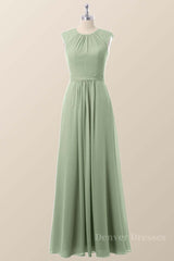Homecoming Dress Shops, Cap Sleeves Sage Green Chiffon A-line Bridesmaid Dress
