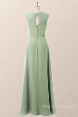 Homecoming Dresses Pretty, Cap Sleeves Sage Green Chiffon A-line Bridesmaid Dress