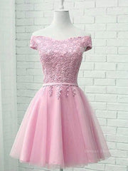 Bridesmaid Dresses Designer, Cap Sleeves Short Pink Lace Prom Dresses, Short Pink Lace Formal Bridesmaid Dresses