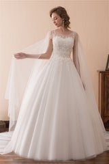 Wedding Dresses Nearby, Cape Cloak Tulle Appliques White Wedding Dresses