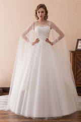 Wedding Dressed Under 1008, Cape Cloak Tulle Appliques White Wedding Dresses