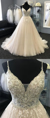 Party Dress Express Photos, Light Champagne Tulle Lace Long Prom Dress, Champagne Evening Dress