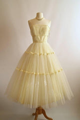Plu Size Wedding Dress, Vintage Yellow Dress, Homecoming Dress