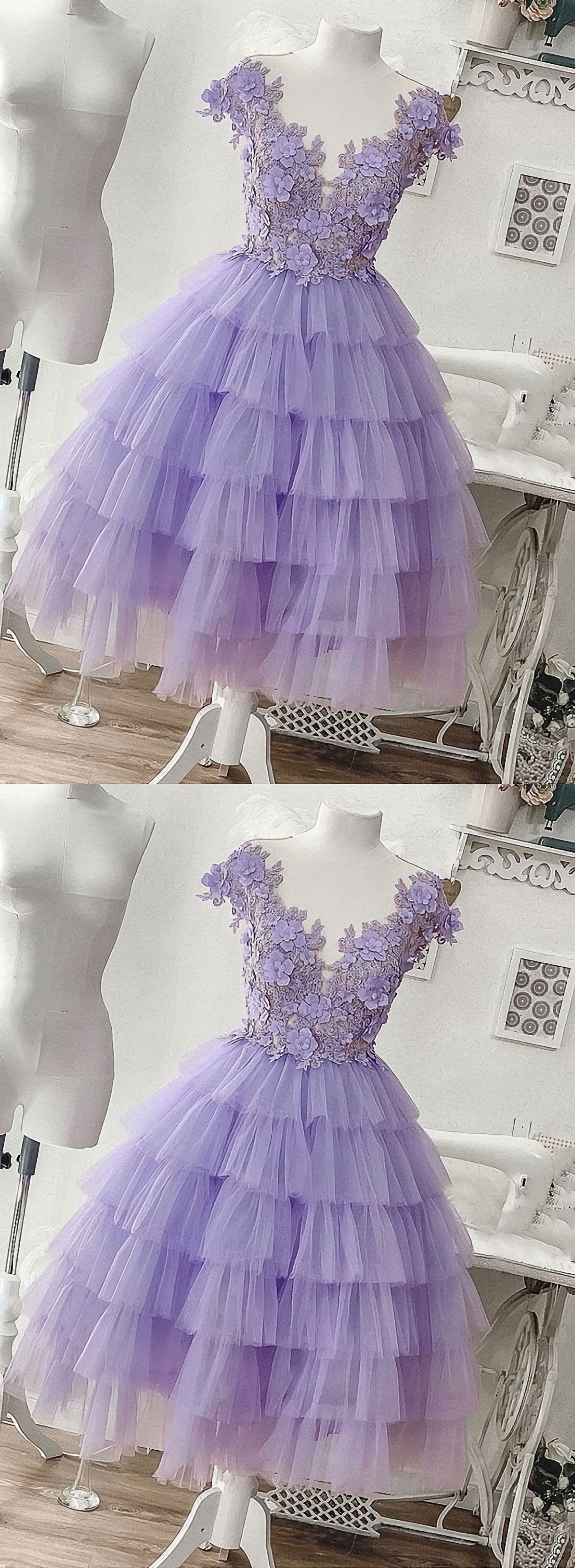 Fall Wedding Ideas, Purple Tulle Applique Short Homecoming Dress, Homecoming Dress