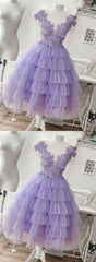 Fall Wedding Ideas, Purple Tulle Applique Short Homecoming Dress, Homecoming Dress