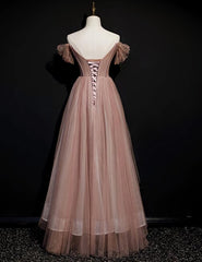 Party Dress Size 90, Dark Pink Tulle Beaded Layer Tulle Long Evening Dress, Charming Prom Dress