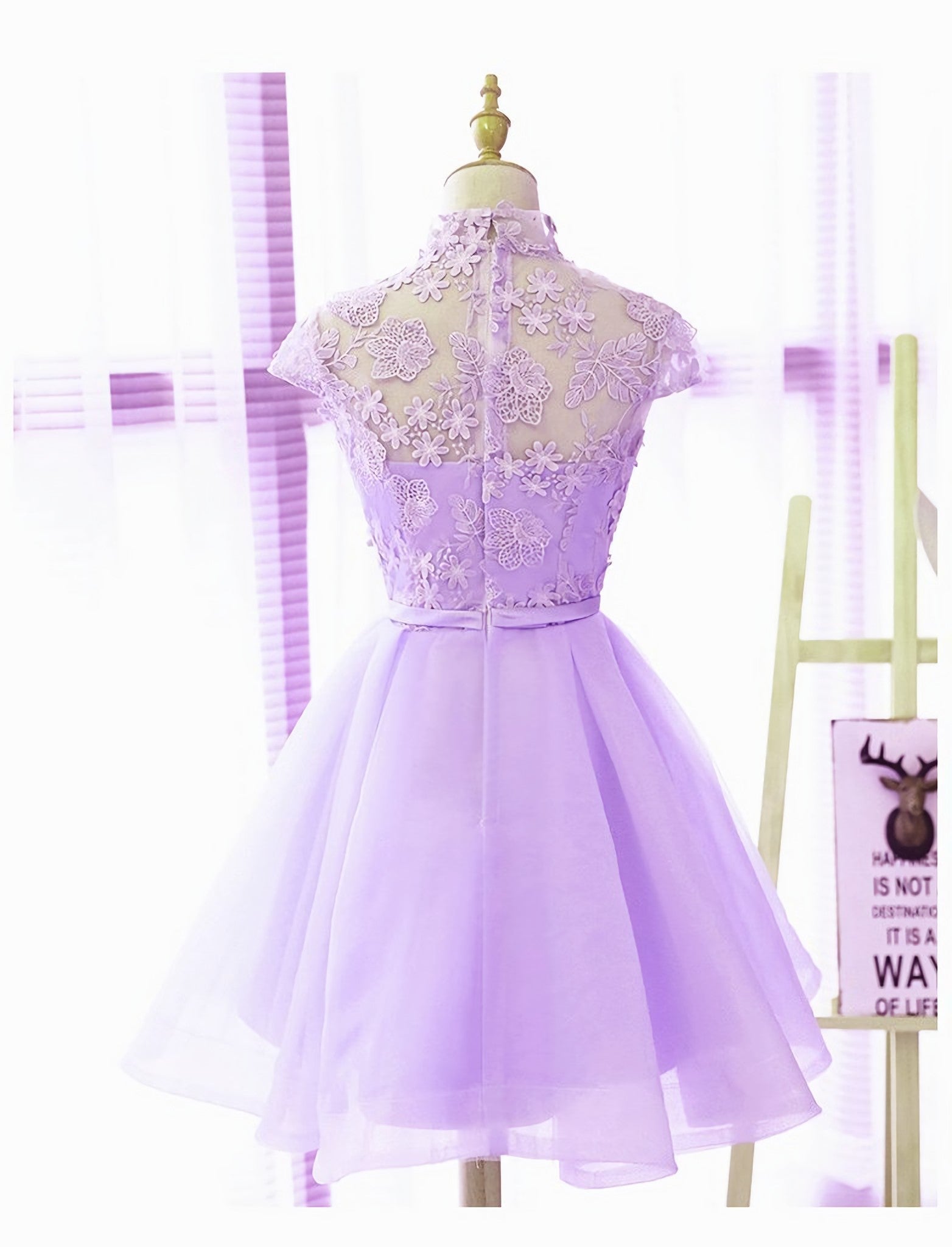 Wedding Theme, Cute High Neckline Lavender Short Graduation Dress, Homecoming Dress