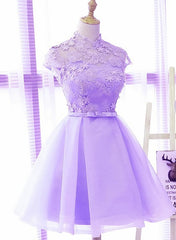 Winter Formal Dress, Cute High Neckline Lavender Short Graduation Dress, Homecoming Dress
