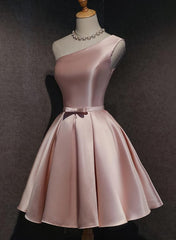 Bridesmaid Dress Lavender, Pink Satin One Shoulder Homecoming Dress