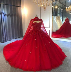 Wedding Dress Online Shopping, Tulle Ball Gown Wedding Dress, With Cape Prom Dresses, Evening Dresses