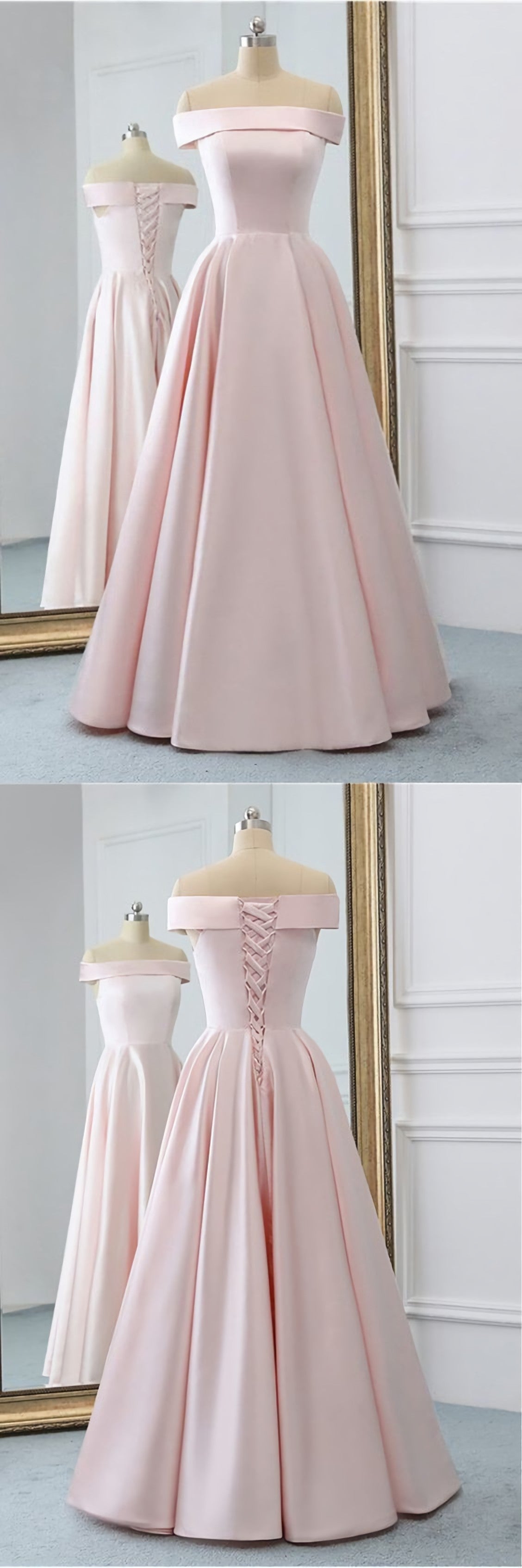Club Outfit, Pink Satin Long Evening Dress, With Pockets Pink Prom Gowns