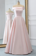 Classy Outfit, Pink Satin Long Evening Dress, With Pockets Pink Prom Gowns