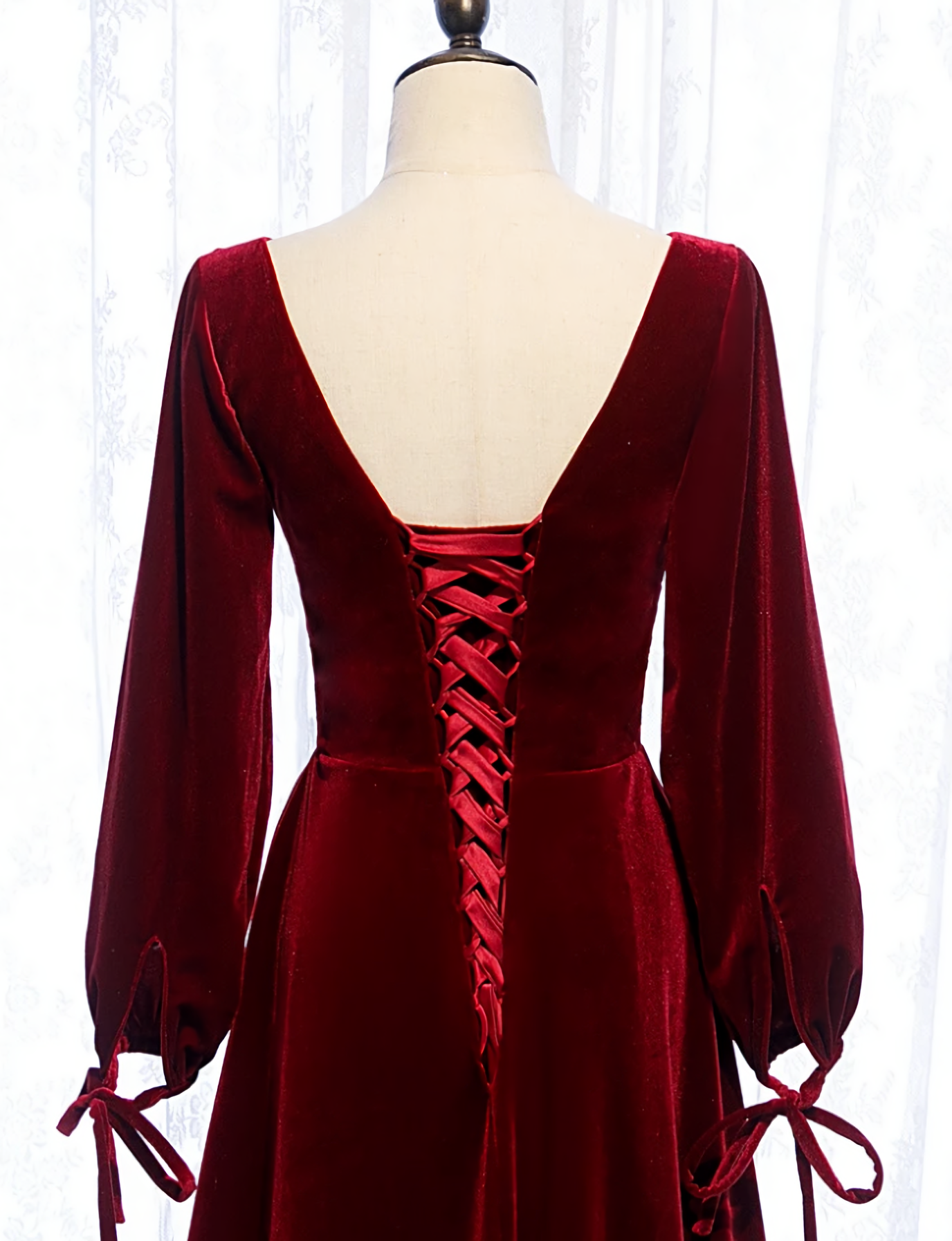 Party Dresses Night, Charming Dark Red Velvet Long Sleeves A Line Party Dress, Party Prom Dress