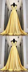 Party Dress Midi With Sleeves, Long Yellow Prom Dresses, Leg Split Evening Gowns