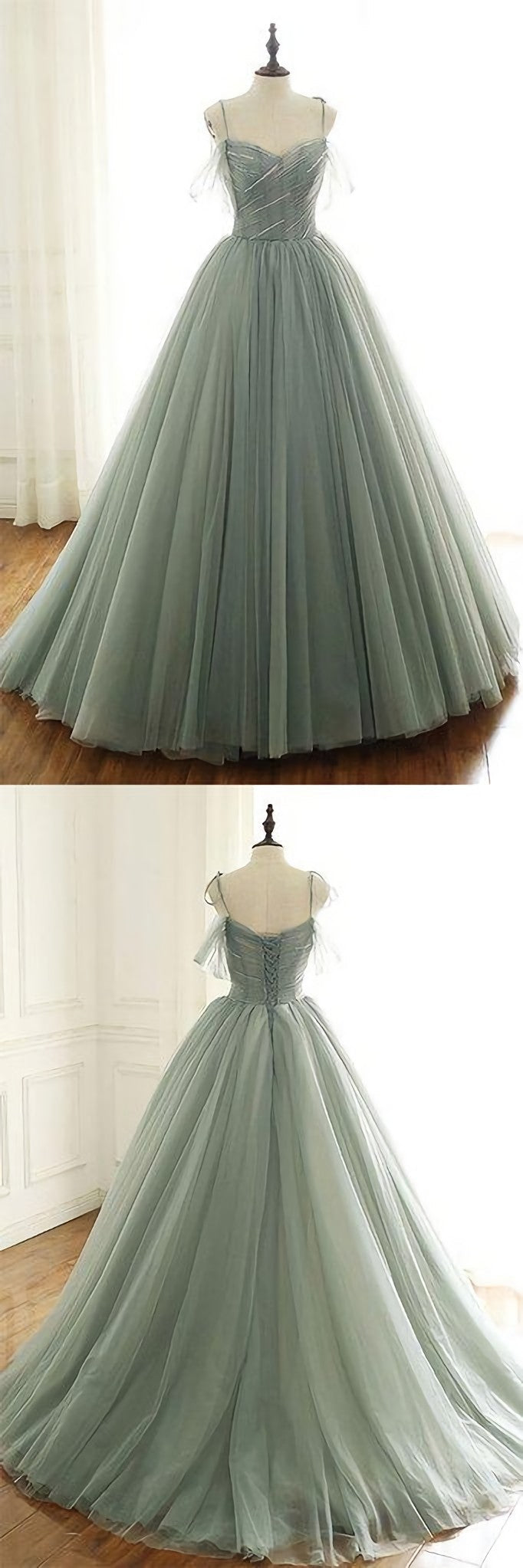 Party Dress Afternoon Tea, Light Green Tulle Long Prom Dress, Green Evening Dress