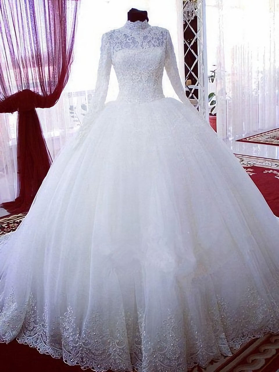 Wedding Dresses Cheaper, High Neck Long Sleeves Bridal Ball Gown Wedding Dresses, Bridal Gowns Prom Dress