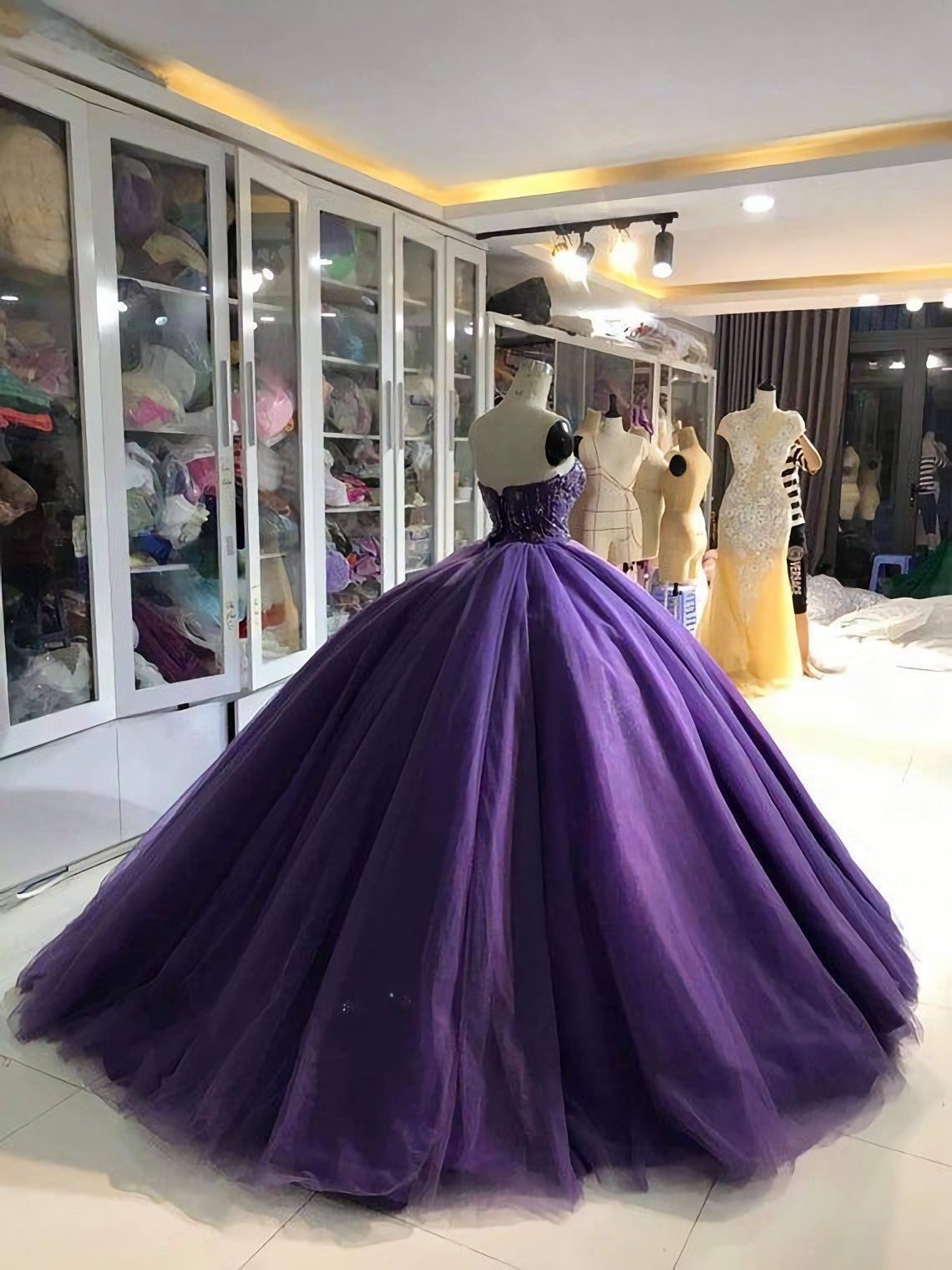 Party Dress Couple, Purple Dress, Ball Gown Prom Dress, Strapless Ball Gown