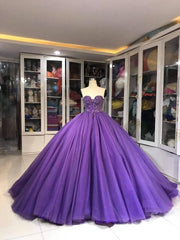 Party Dress Modest, Purple Dress, Ball Gown Prom Dress, Strapless Ball Gown