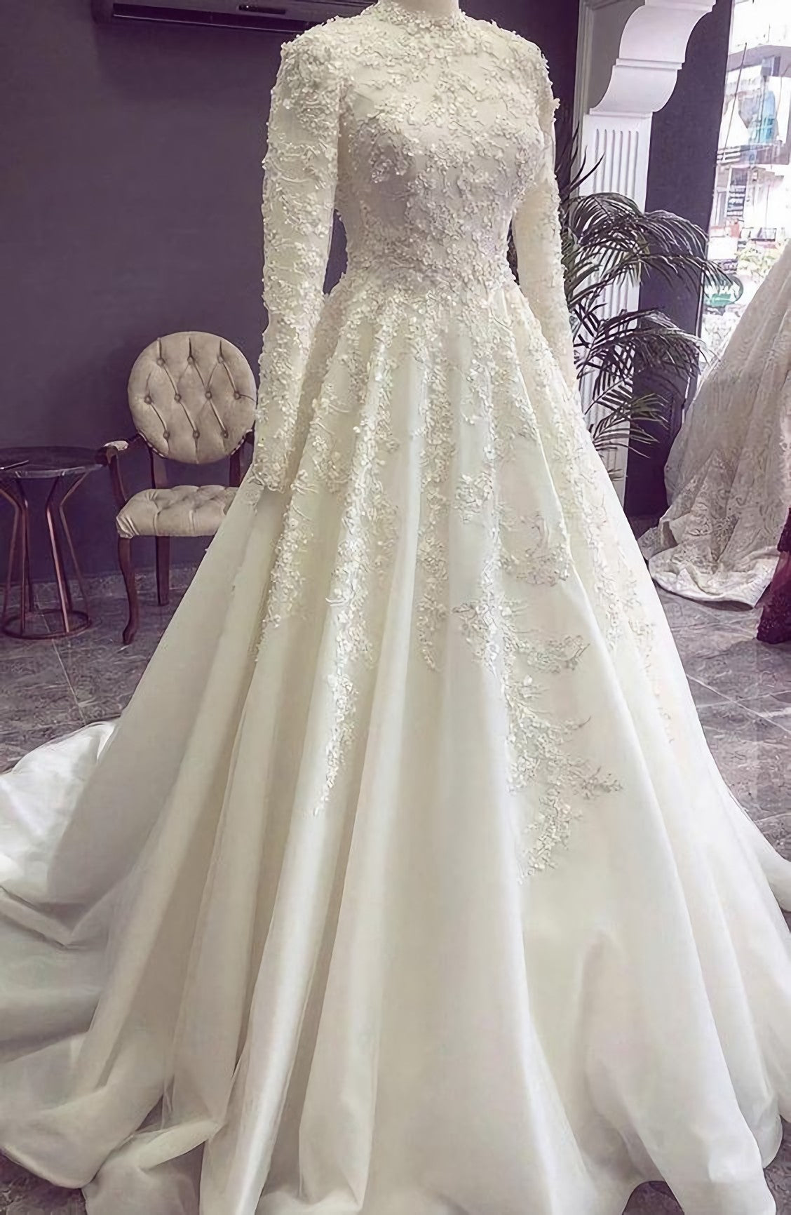 Wedding Dress Cheap, Ball Gown White Lace Wedding Dresses, Elegant Bridal Gown Prom Dress
