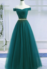 Party Dress New, Pretty Hunter Green Off Shoulder Beaded Prom Dress, Long Evening Dress, Party Dress