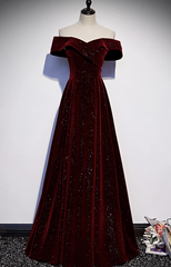 Prom Ideas, Burgundy Velvet Long Prom Dress, Evening Dress