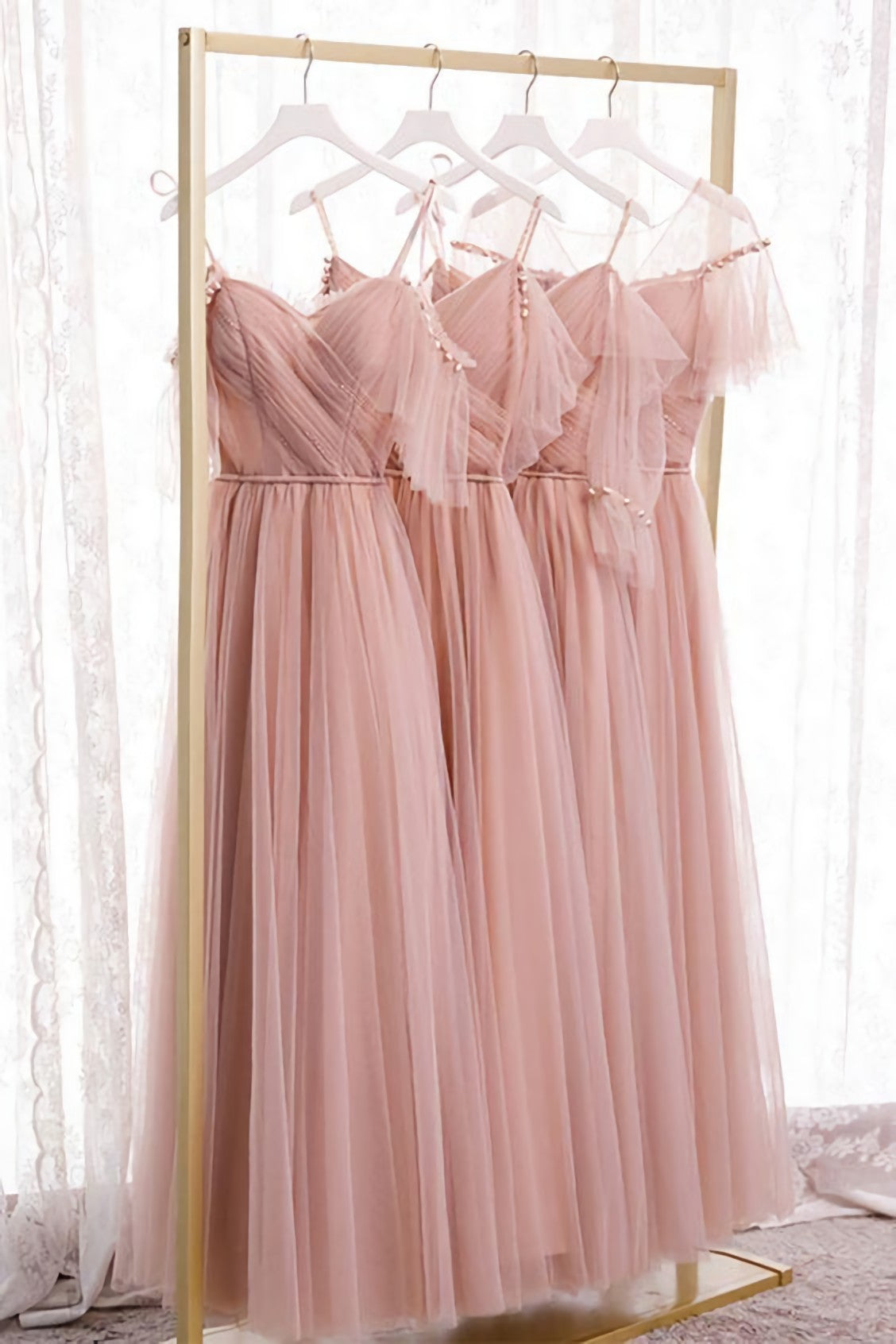 Party Dress For Girls, Blush Pink Tulle Long Bridesmaid Dresses, Prom Dress, Evening Dresses