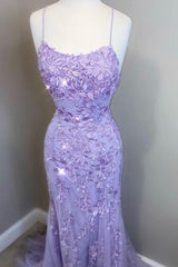 Winter Dress, Mermaid 2024 Lavender Lace Long Prom Dress, Formal Dress