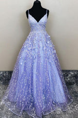 Fashion Dress, A Line Lavender Appliques Long Prom Dress