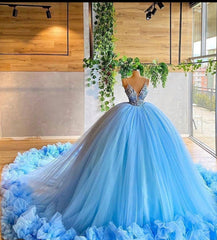Party Dresses For Girl, Elegant Blue Ball Gown Quinceanera Prom Dress, For Sweet 16