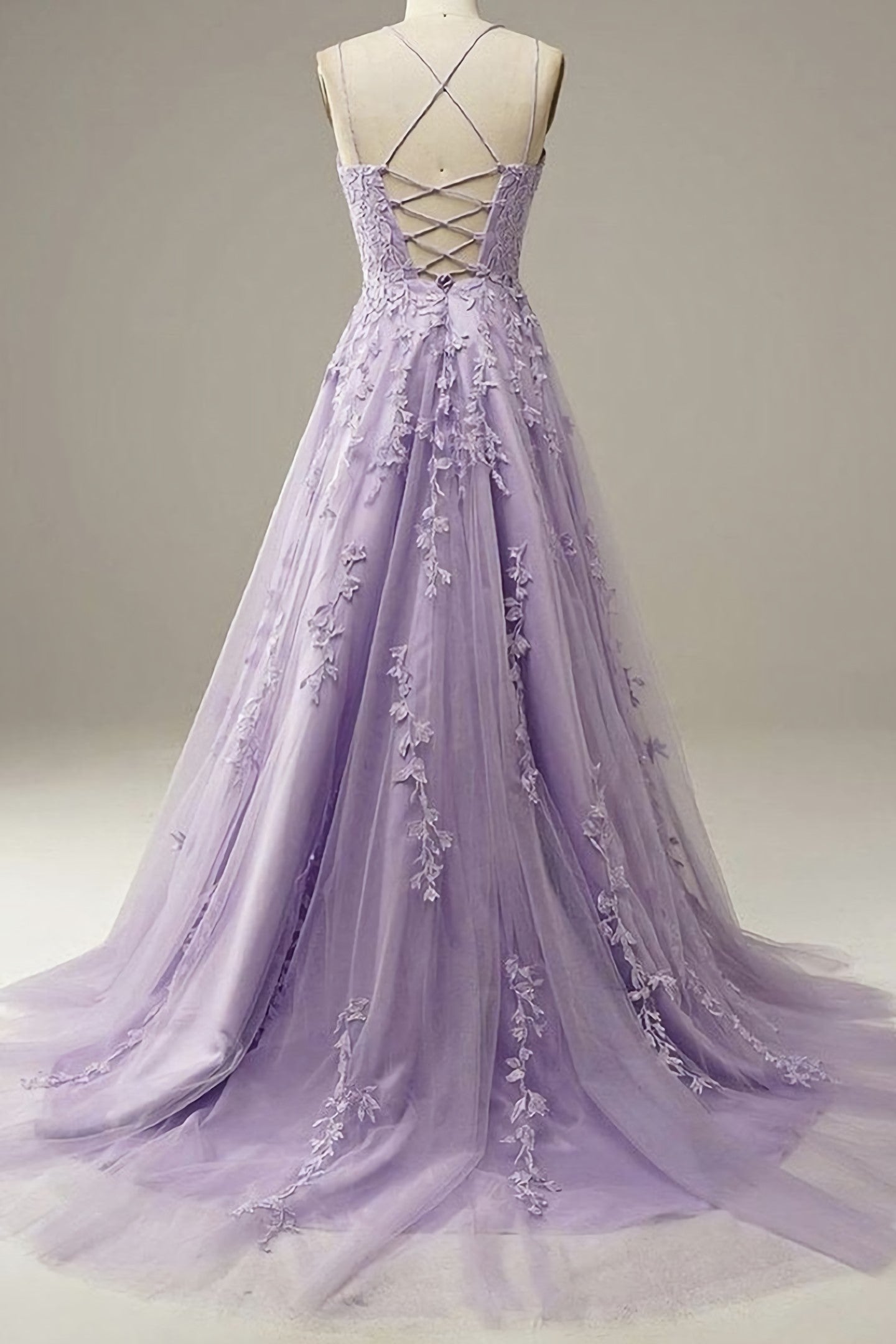 Glam Dress, Purple Lace Long A Line Prom Dress, Evening Dress