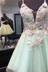 Bridesmaids Dress Black, Mint Green Short Homecoming Dress, With Flowers Mini Tulle Graduation Dress, With Pearls